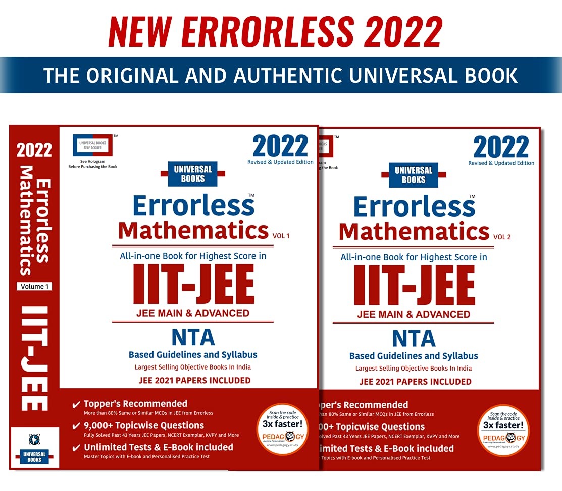 Errorless Mathematics ( Vol- 1 & 2 ) For JEE ( Main & Advanced ) NTA & NCERT Based By Universal Books For Exam – 2022 Errorless Mathematics ( Vol- 1 & 2 ) For JEE ( Main & Advanced ) NTA & NCERT Based By Universal Books For Exam – 2022