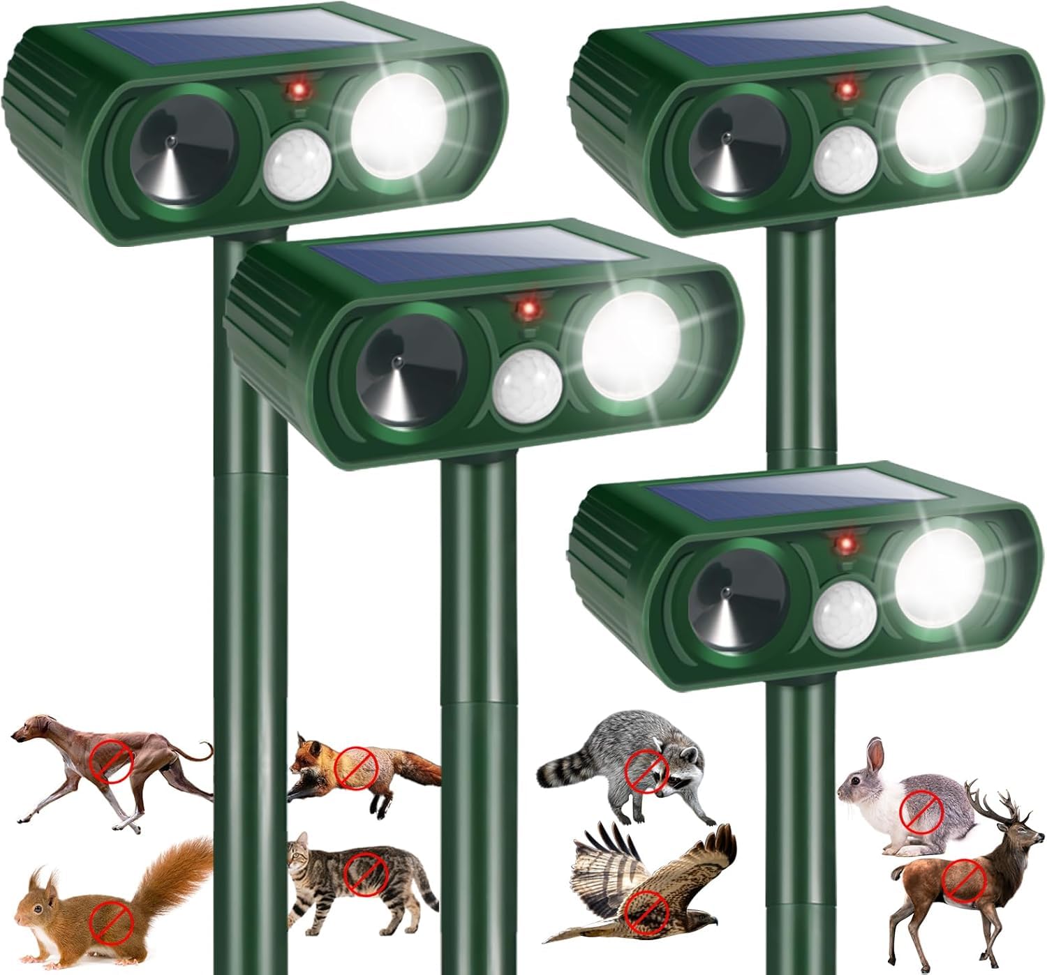 Photo 1 of 2026 New Deer Repellent Solar Ultrasonic Animal Repellent Outdoor Motion Activated Cat Deterrent with Flash Light to Keep Rodent Dog Skunk Rabbit Raccoon Squirrel Out of Yard Garden Lawn,4Pack