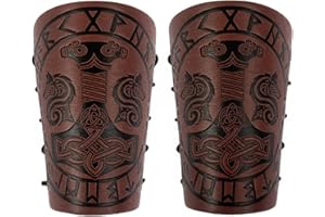 2 Pieces Viking Bracers, Mjolnir Embossed Arm Guards, Handcrafted Leather Arm Guards, Medieval Gauntlet Wristband