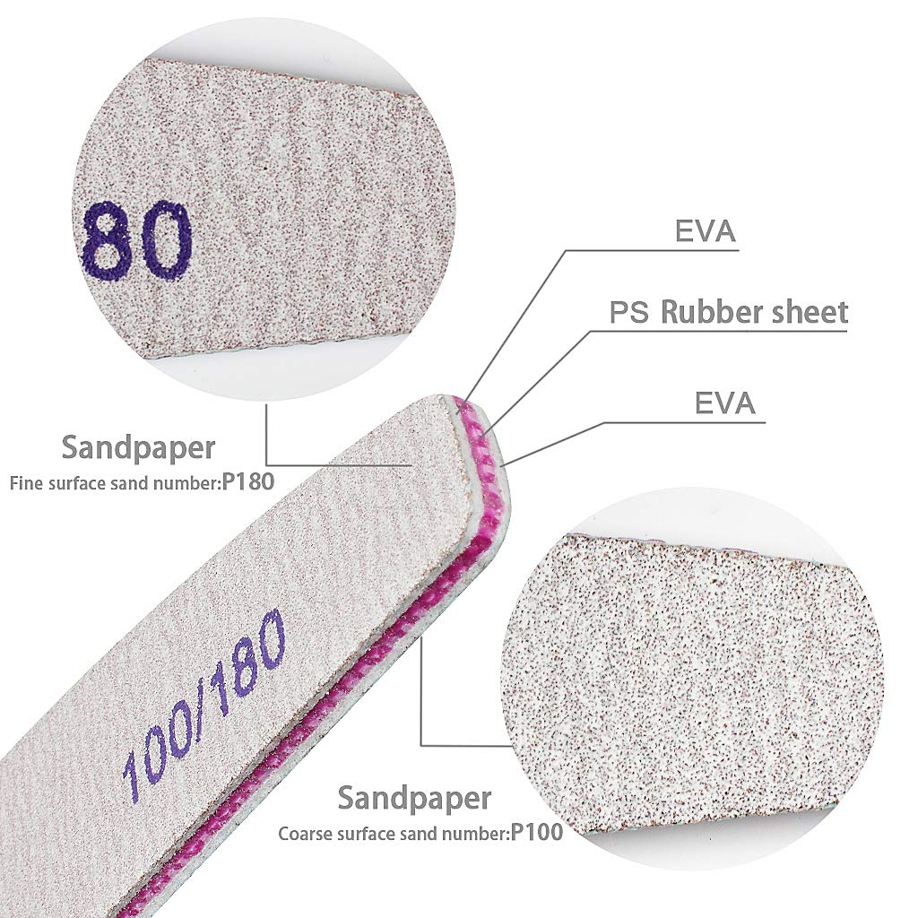 Edealing 12 Pack Professional Nail File Set Double-Sided 100/180 Grit Emery Board Manicure Tools For Nail Grooming and Styling : Beauty