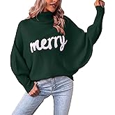 Merry Christmas Sweater for Women 2025 Long Batwing Sleeve Turtleneck Oversized Pullover Jumper Fall Winter Knit Tops
