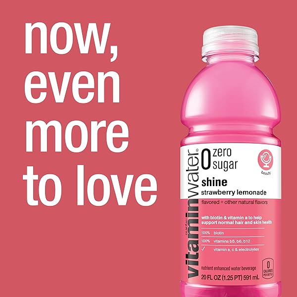 VITAMINWATER ZERO SUGAR SHINE, ELECTROLYTE ENHANCED WATER W/VITAMINS, STRAWBERRY LEMONADE DRINKS, 20 FL OZ, 12 PACK