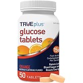TRUEplus Glucose Tablets, Orange Flavor, 50 Count | Chewable Tablets, 15g Fast-Acting Carbohydrates, Fat Free, Gluten Free, Boosts Energy, Great Tasting and Easy to Use