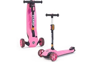 GLAMUP Kick Scooter Adjustable Height Adjustable Handlebar，Kids Scooter 3 Wheel with LED Lights，Suitable Kids Ages 2，Ages 6，Ages 8，Extra Wide Deck for Boys and Girls