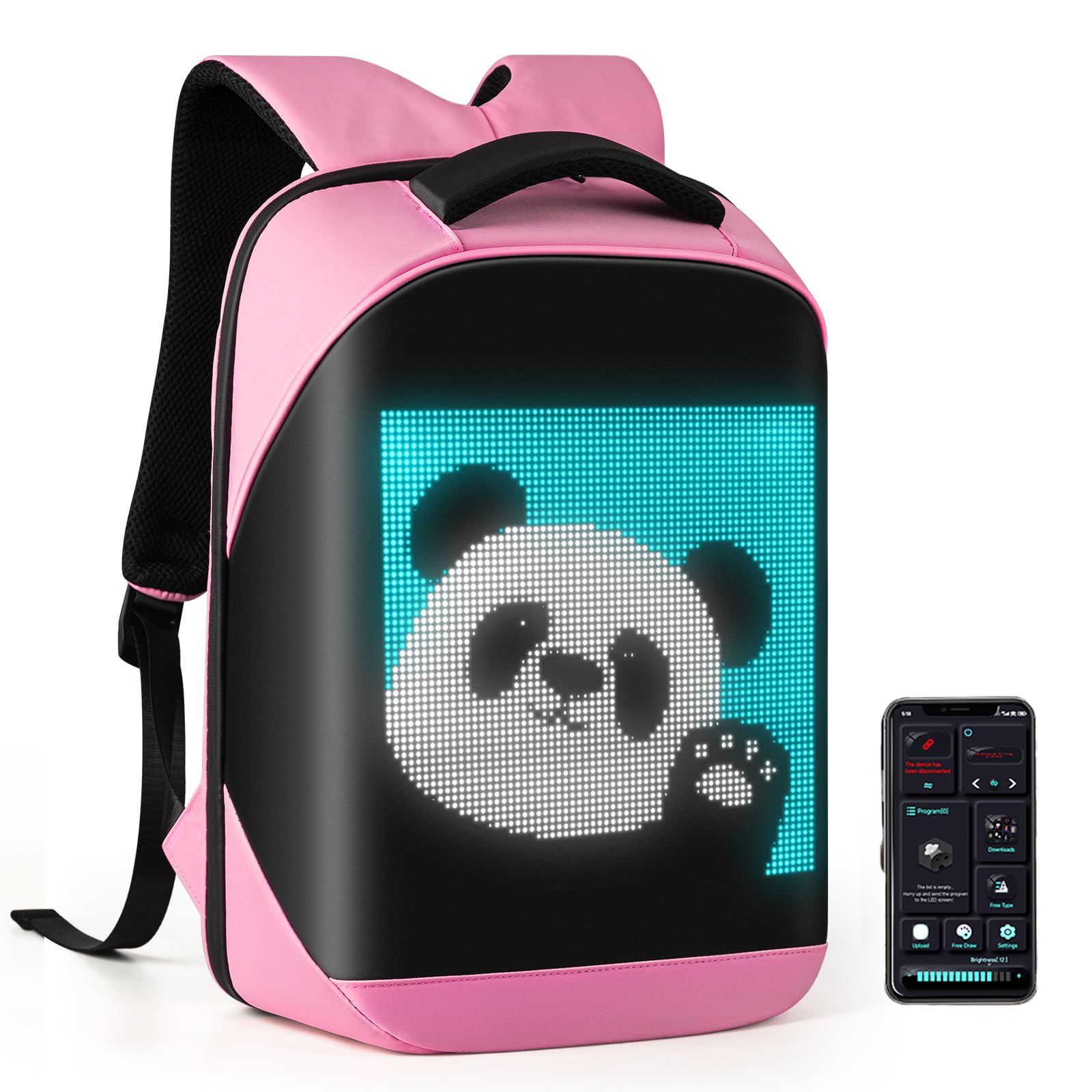 Photo 1 of Laptop Backpack with Programmable Screen, App Control Led Laptop Backpack, Waterproof Led Bag, Travel, Motorcycle Backpack, Unique Gift for Men or Women,17 Inch Laptop (Pink)