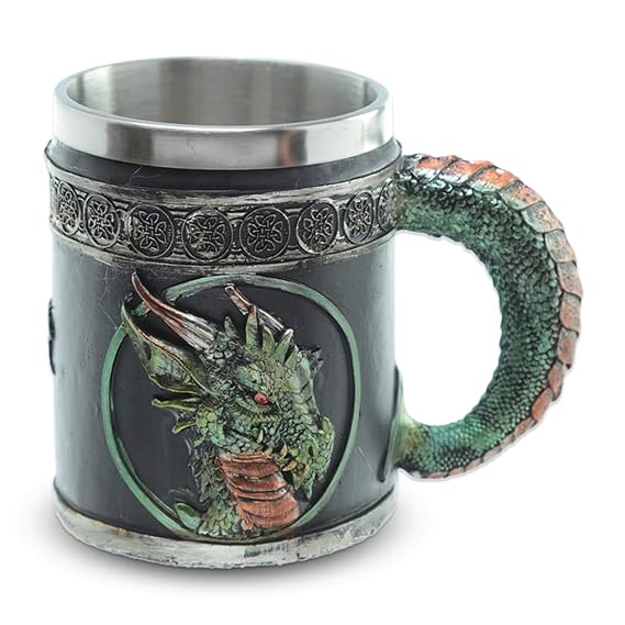 Deko Krug'Blood of the Emerald Dragon' - Drachen-Becher (0,35l) mit geschupptem Griff - Grün - Höhe 11 cm - Fantasy Mittelalt