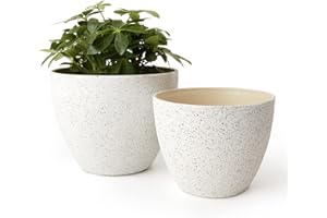 LA Jolie Muse Flower Pots Outdoor Garden Planters, 8.6 +7.5 inch Indoor Plant Pots with Drainage Holes, Speckled White