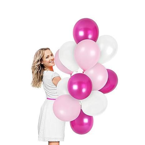 Pack Of 100 White Magenta And Pink Metallic Latex Balloons For