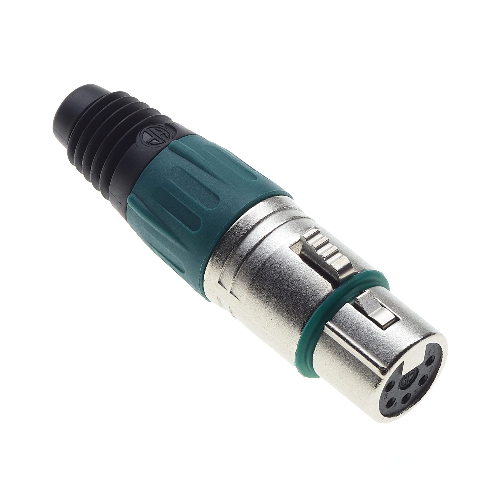 Keple 5 Pole XLR Socket, Green - Female Audio Mic Microphone DMX Plug Jack Socket, Nicked-Plated Adapter, Metal Construction Connector With Plastic Housing
