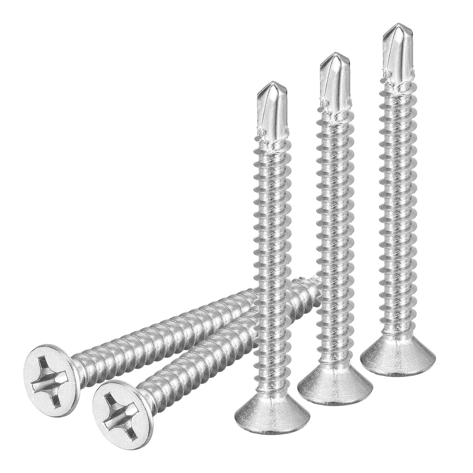 DTGN 25Pcs ST5.5x50mm Self Drilling Screws, 410 Stainless Steel Flat Head Phillips Sheet Metal Screw - Good for Wood to Metal, Furniture - Silver — image 1