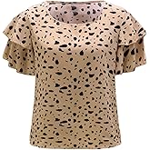 winkbay Women's Summer Layered Ruffle Sleeve Tops Dressy Casual Printed Crew Neck Work Blouses