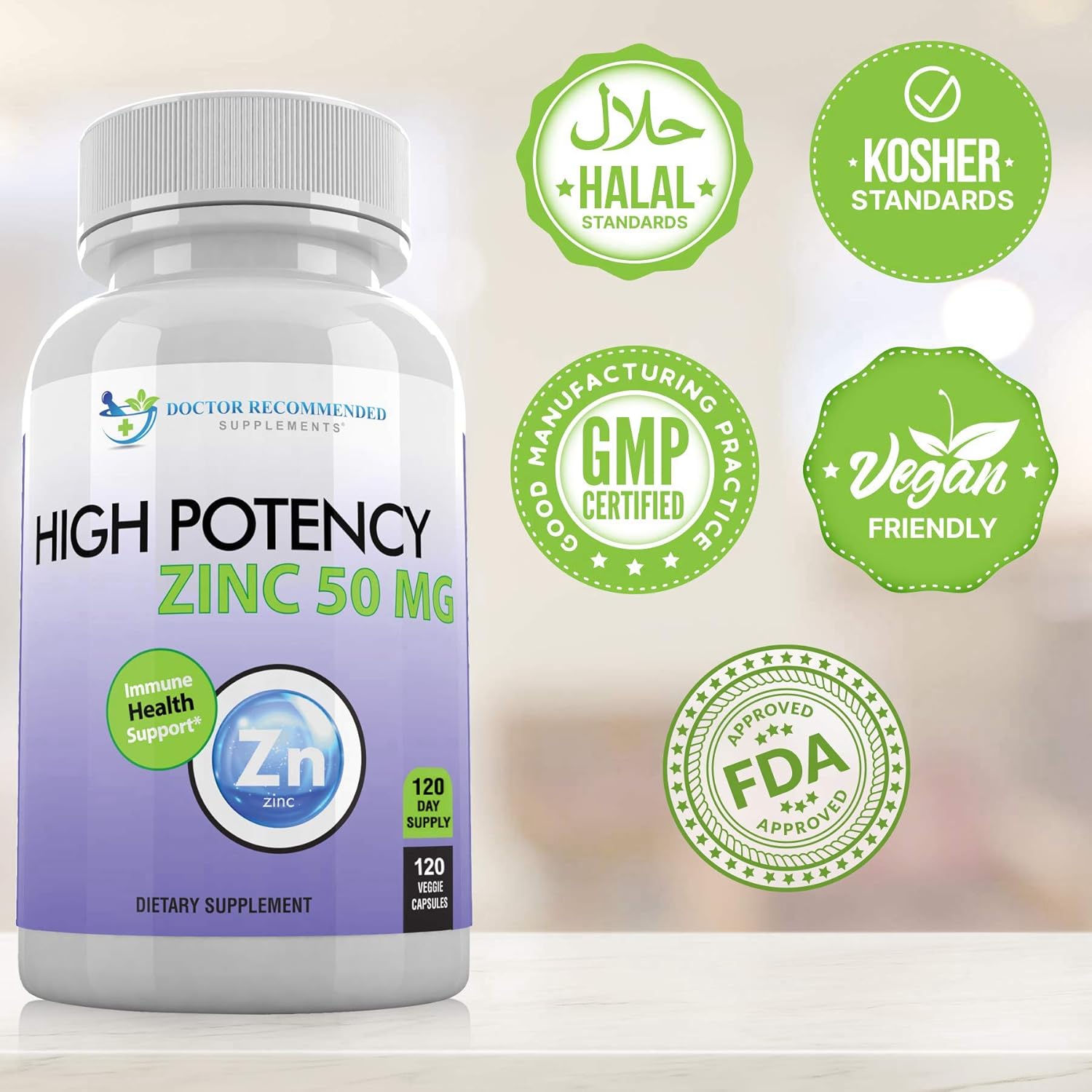 Zinc 50mg - Zinc Picolinate Immune Health Support Supplement 120 Veggie Capsules for Adults and Kids Vitamin, Well-Absorbed High Potency Pure Zinc Supplements - 50mg Per Serving: Health & Personal Care