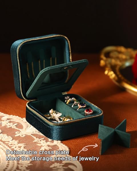 VIDIFINA TRAVEL JEWELRY BOX WITH MIRROR – TEAL BLUE VELVET ORGANIZER ADJUSTABLE COMPARTMENTS FOR NECKLACES, RINGS | PORTABLE LUXURY TRAVEL JEWELRY CASE FOR WOMEN, GIFT-WORTHY DESIGN