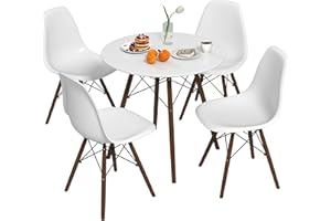Tangkula Round Dining Table Set for 4, Circle Kitchen Table Chairs Set of 4 with Ergonomic Seat & Solid Wood Legs, 5-Pieces M