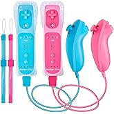 DTianSir 2Pack Motion Plus Wii Remote Controllers with Nunchucks,Wii Remote Controllers with Built in Motion Plus Compatible for Wii U Consoles(BluePink) [video game]