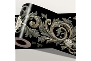 IOHEFY Beige Floral Scroll Wallpaper Border 196x4 Inch Peel and Stick Wall Border Removable Vinyl Wall Trim Classic Vintage Pattern for Living Room Kitchen Bedroom Bathroom Home Decor
