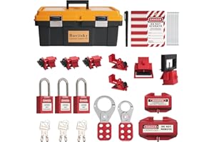 BOVIISKY Lockout Tagout Kit, 36 PCS, 3 Red Keyed Different Safety Padlocks, Clamp-on Circuit Breaker Lockout, Hasps, Loto Tags&Ties, 7175, (Yellow Kit)