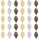 SUNNYCLUE 1 Box 90Pcs 3 Colors Brass Leaf Charms Leaves Charm Bulk Tiny Metal Gold Silver Bronze Oak Tree Plant Pendants for Jewelry Making Findings Crafting DIY Bracelets Necklace Earrings Women