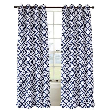 Anady Top White Navy Blue Curtains 2 Panel Geometric Drapes For