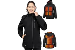 BAILINGHAI Heated Jacket for Women with 16000mAh Battery Pack, Winter Outdoor Soft Shell Electric Heating Coat with Detachable Hood