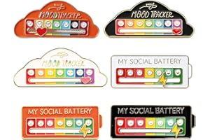 6PCS Social Battery Pin, My Social Battery Pin with 7 Mood Sliding Indicator, Funny Enamel Pins for Introverts, Cute Brooch B