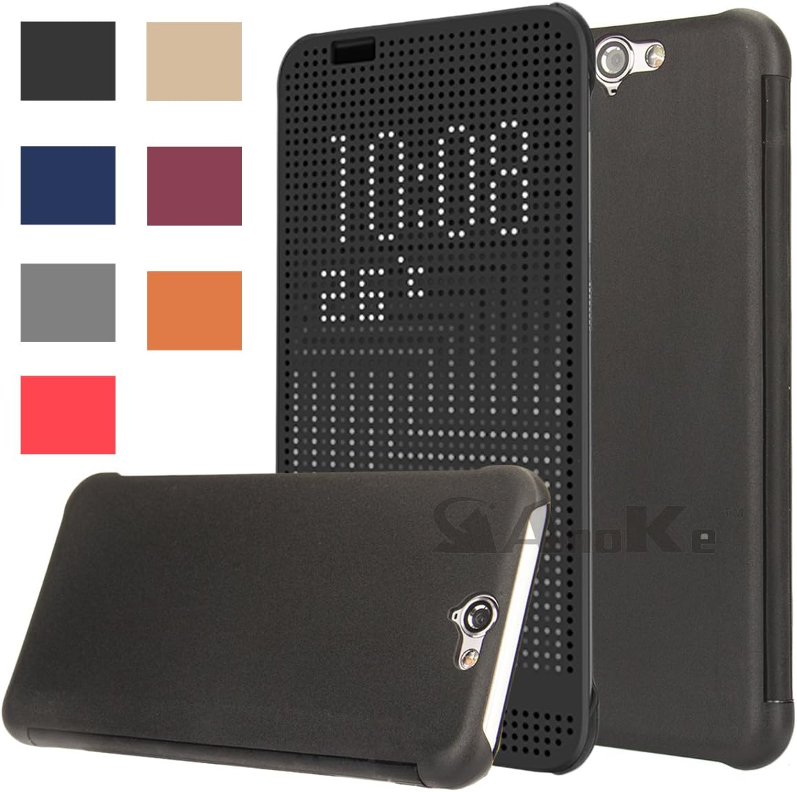 HTC A9 Case, HTC One A9 Dot case, AnoKe@ DEY DOT Luxury Flip Slim Dot View Cover Case for HTC One A9,A9u,A9w -Dot Black