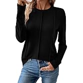 EVALESS Womens Long Sleeve Shirts Tops Trendy Dressy Casual Pleated Crewneck Knit Solid Loose Blouses Outfits