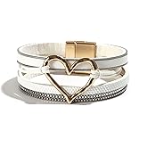 Long tiantian Boho Layered Warp Bracelets Western Jewelry for Women Heart Leather Cuff Bangle Bracelet Trendy Stack Jewelry Western Outfit for Women Birthday Gifts