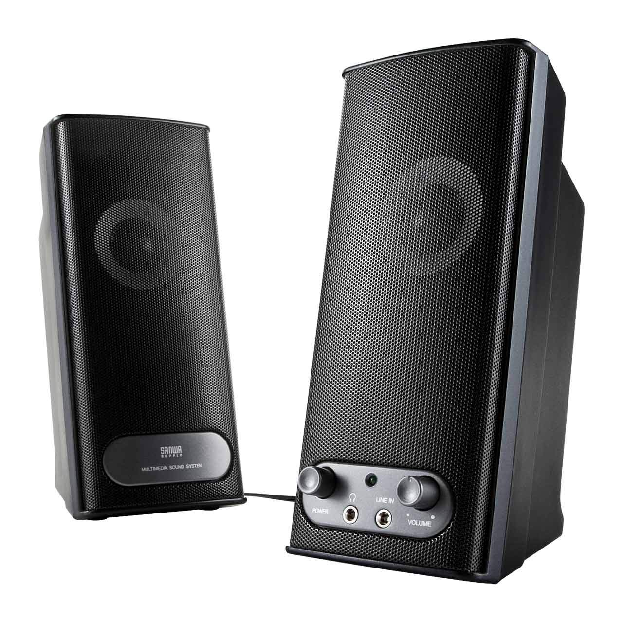 サンワダイレクト PCスピーカー 有線 3.5mm 10W テレビ対応 イヤホンジャック付き 400-SP027商品画像