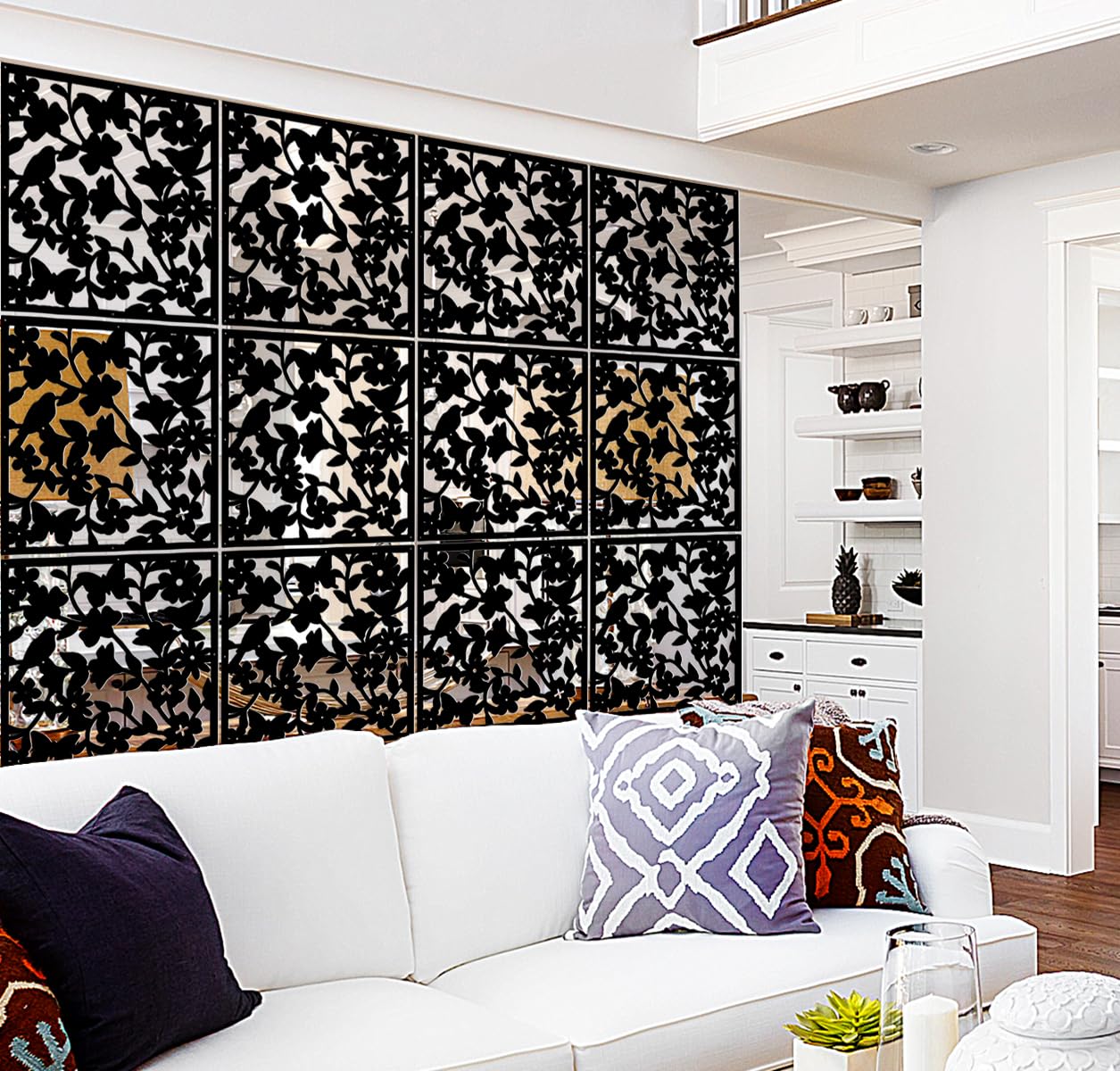 Lchen Hanging Room Divider Panels,12pieces Safety PVC Screen Panels Living, Dining, Study and Sitting-Room, Hotel, Bar Decoration(Black01,15.7"x15.7"x0.032")