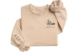 MAIWELL Personalized Mothers Day Birthday Gifts For Mom Grandma Custom Embroidered Mama Sweatshirt With Kid Names On Sleeve