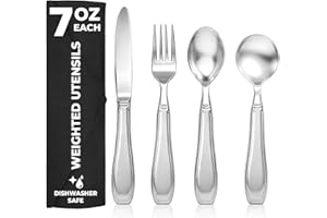 7oz Weighted Utensils for Hand Tremors (200g) - 4 Piece Heavy Silverware Set for Parkinson's, Essential Tremor & Arthritis - 