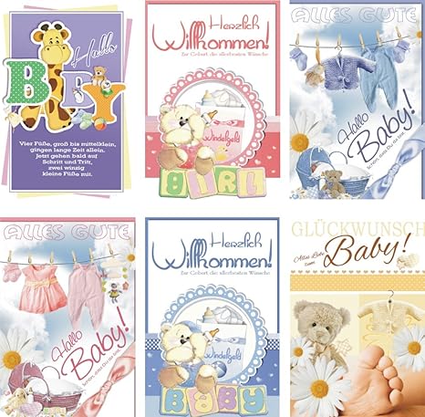 Biglietti Di Auguri Per Nascita 50 Pezzi Con Scritta In Lingua Tedesca Benvenuto Per Neonati 31 6530 Amazon It Elettronica