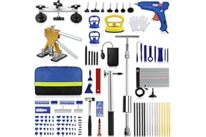 HUGEBO HUGBEO 128 PCS Dent Removal Kit,Paint-Safe Dent Removal Tools, DIY Dent Puller Set with Lifter, T-Bar, Bridge Suction Cup Puller, Rubber Hammer & Glue Gun for Car Dent Removal (Blue)