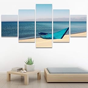 SIGNWIN 5 Panel Canvas Wall Art Aerial Beach...