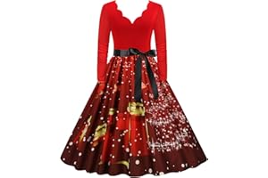OIOLOYJM Christmas Dresses for Women Long Sleeve Cocktai Swing Party Dress Snowflake Reindeer Print Cosplay Costumes Outfits