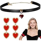 Voiiake Black Choker Necklace & Red Hearts Earrings for Hearts Queen Costume Accessories Women, Halloween Costumes Woman, Vampire Accessories Gothic Vintage Necklace