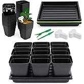 Seed Starter Tray Kit 3.5" Square Nursery Pots Trays 50 Pcs 9 Cell Seed Starting Pots with Drainage Holes 5 Seed Starting Trays 20 Plant Labels, Planting Tools and 1 Pen Planter Nursery Propagation
