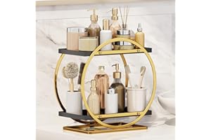 YGJT Perfume Organizer for Dresser, 2 Tier Bathroom Counter Organizer, Makeup Organizer Countertop for Vanity, Skincare Organizer Perfume Holder Tray Cosmetic Display Rack, Gifts for Women(Black Gold)