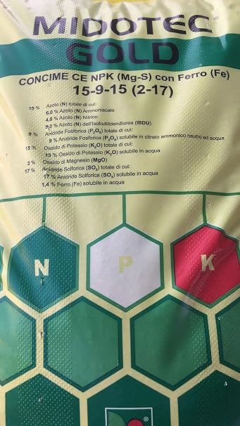 Fertilizzante NPK Original Gold 15-9-15 Con ISODUR - Azoto A Lenta Cessione, Per Colture Professionali, 25 Kg