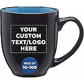 Custom Bistro Coffee Mugs 16 oz Set of 10/50/100 Personalized Bulk Pack Great for Coffee Tea Cocoa Diner and Everyday Use - Blue