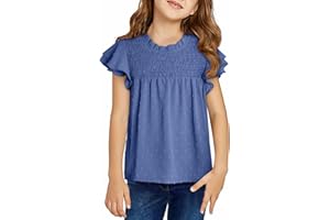 DOKOTOO KIDS Girls Shirts Pleated Crewneck Ruffled Short Sleeve Tops Cute Swiss Dot Blouse