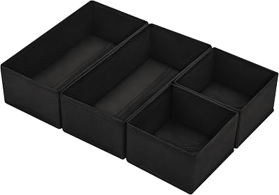 DIMJ 4 Pack Drawer Organisers Foldable Storage Boxes Black