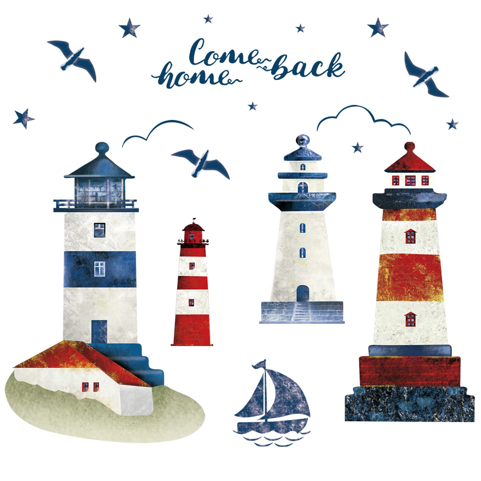 decalmile Lighthouse Wall Decals Seagull Sailboat Wall Stickers for Living Room Bedroom Home TV Wall Decor