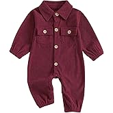 Karuedoo Newborn Baby Boy Girl Clothes Corduroy Long Sleeve Button Up Romper Jumpsuit Collared Bodysuit Fall Winter Outfit