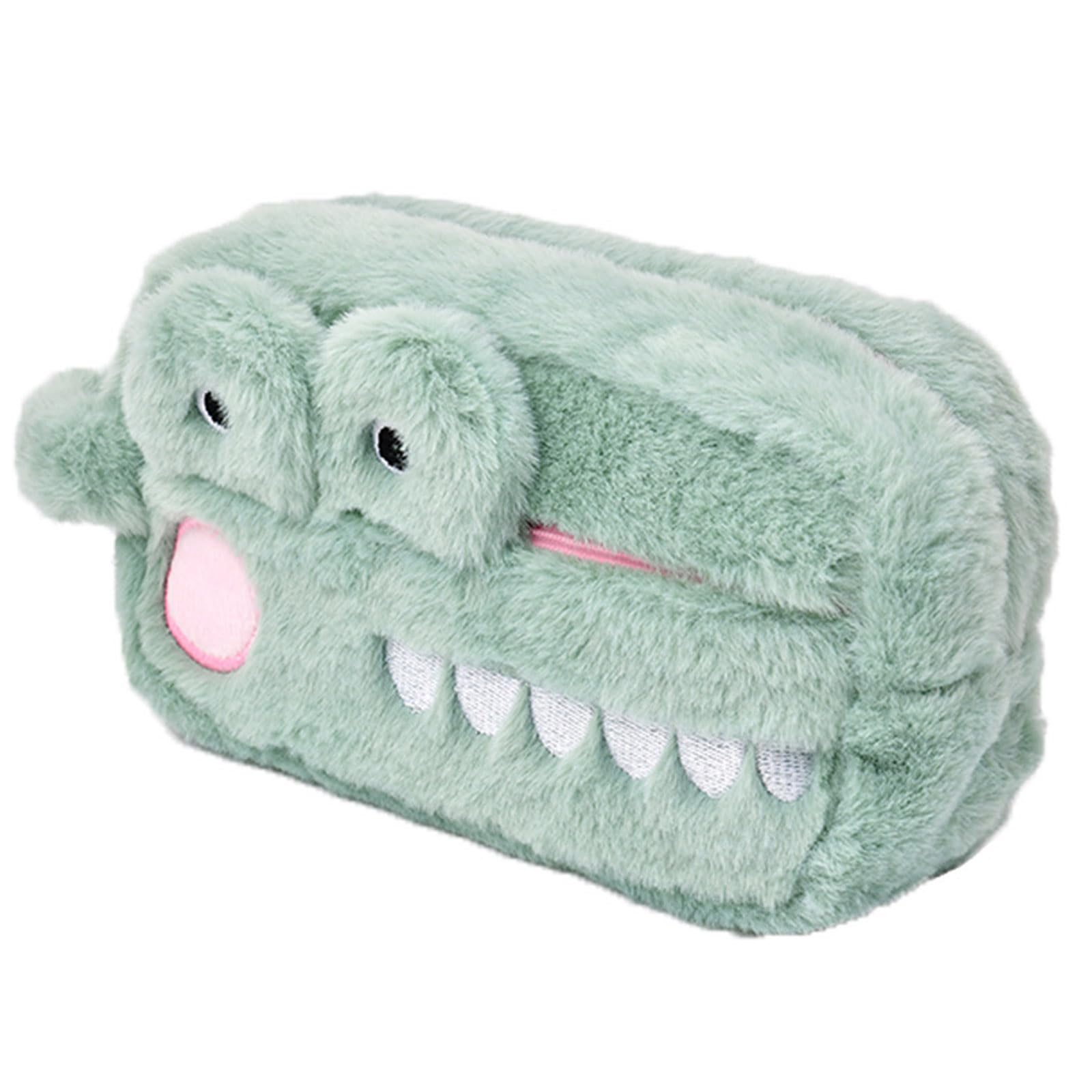 KASESSS Plush Pencil Case, Cute Crocodile Pattern, Large Capacity Kids Pencil Case, Funny Pouch for School, Green