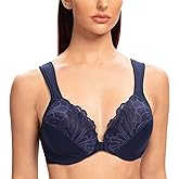 MELENECA Front Closure Bras for Women Plus Size Underwire Unlined Lace Cup Cushion Strap