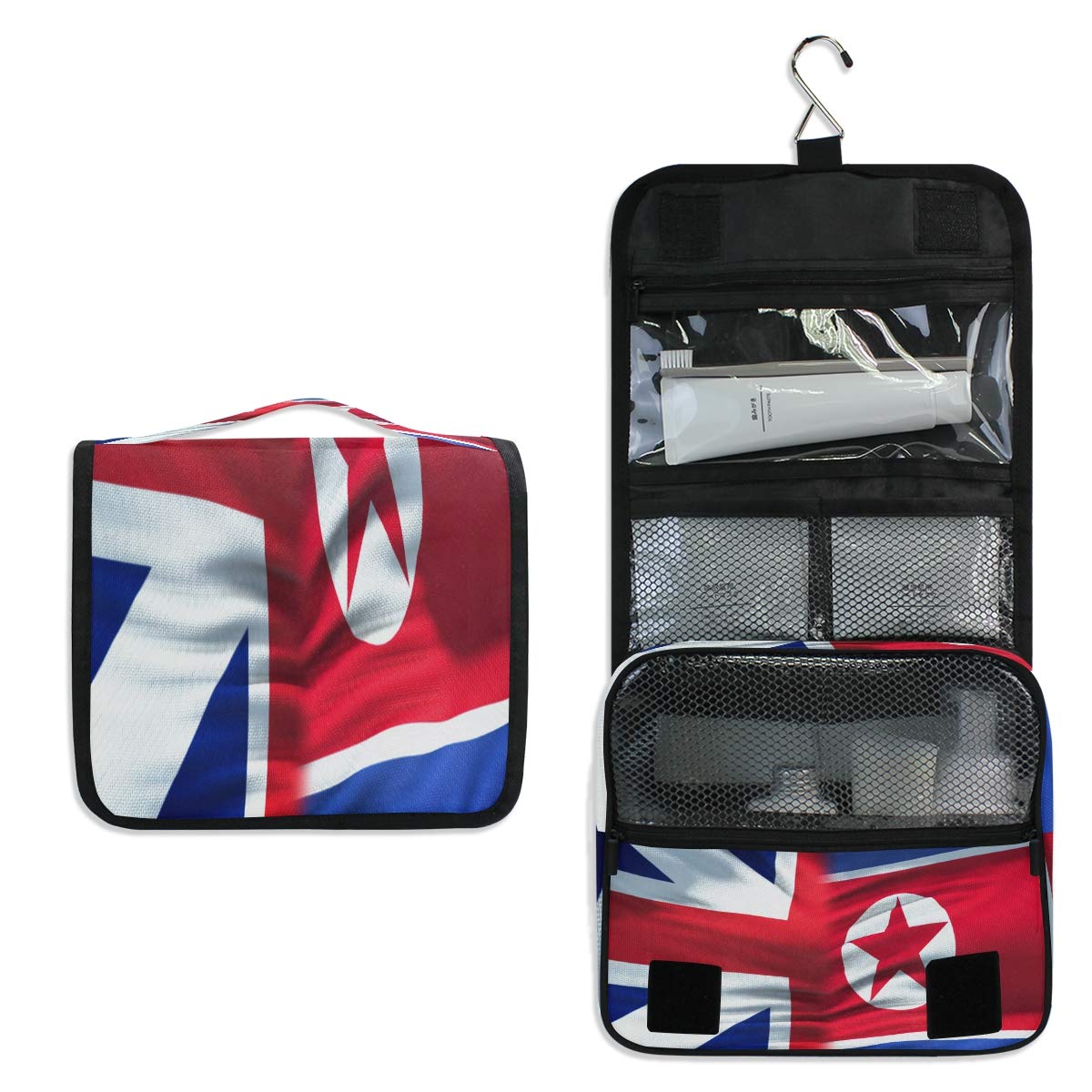 Hanging Toiletry Bag, Trendy Flags Background Waterproof Quilted Wash Gargle Bag Portable Travel Bathroom Shower Bags Deluxe Large Makeup Brush Case Capacity Pouch for Men and Woman