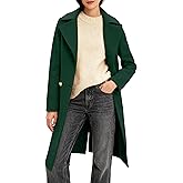 OTU Vibe Women's Long Notch Lapel Coat, Double-Breasted Peacoat, Casual Classic Fall Winter Overcoat