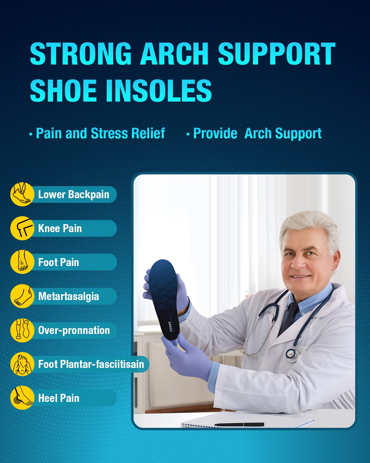 Arch Support Shoe Inserts, Hollow Structural Shock Absorbing, Orthotics Cushioning Shoe Insoles for Relieve Plantar Fasciitis, Achilles Tendonitis, Flat Feet, High Arch (S)
